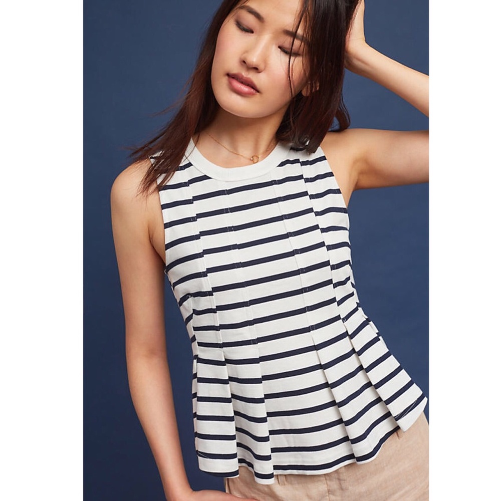 NWT Striped Peplum Tank Top / White Navy Blouse